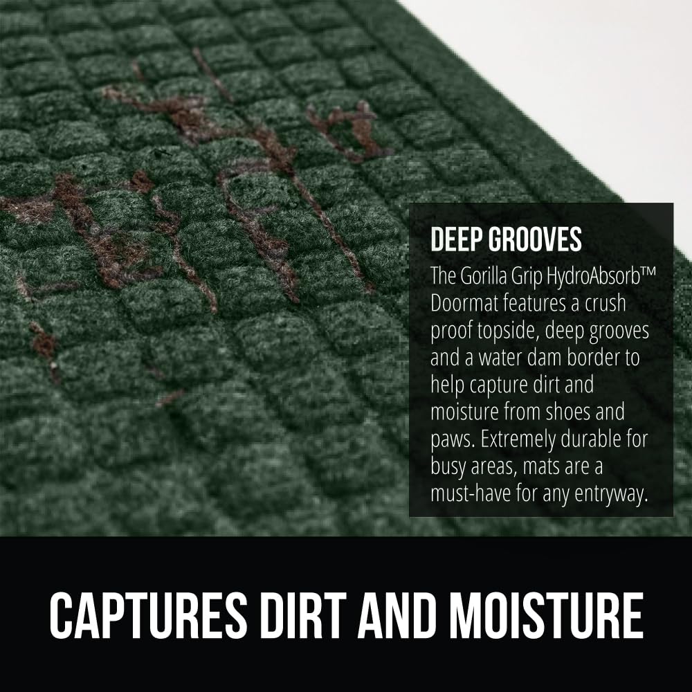 GORILLA GRIP HydroAbsorb front door mat deep grooves capture debris from footwear.