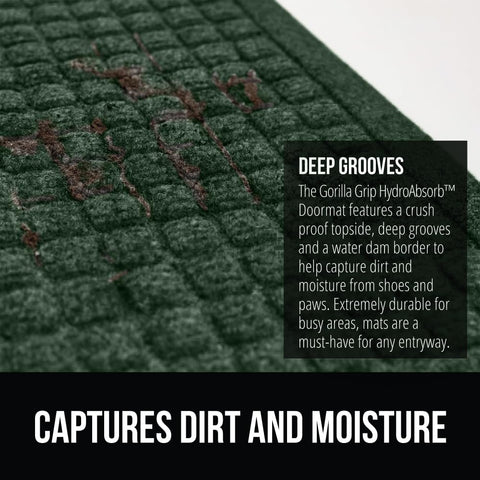 GORILLA GRIP HydroAbsorb front door mat deep grooves capture debris from footwear.
