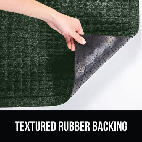 GORILLA GRIP HydroABSORB mat features textured rubber backing for stability.