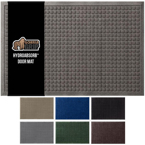 Gorilla Grip HydroAbsorb front door mat demonstrates water-holding capacity at entry