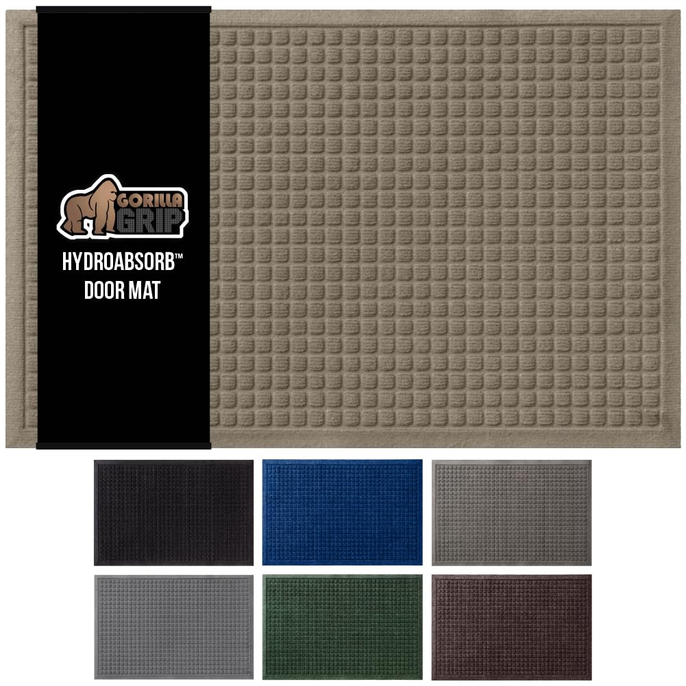 Gorilla Grip HydroAbsorb front door mat with water dam border captures moisture efficiently