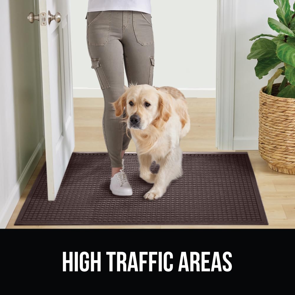 Gorilla Grip HydroAbsorb low-profile mat fits under doors with ease.
