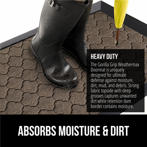 GORILLA GRIP natural rubber backing provides durable grip and tear resistance.