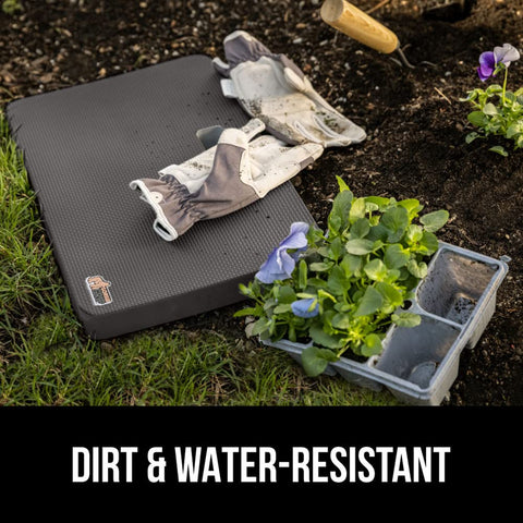 GORILLA GRIP outdoor-ready kneeling pad resists dirt and moisture.