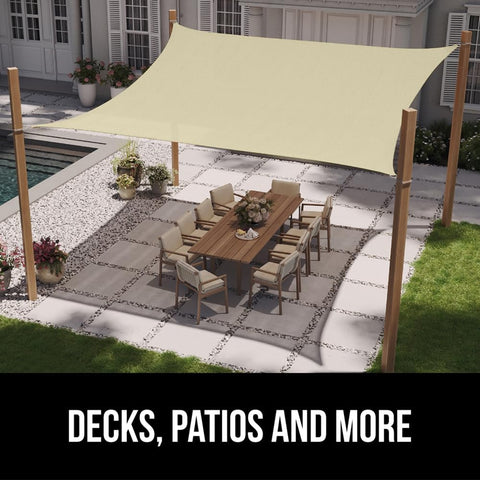 Gorilla Grip shade sail in patio setup provides ample shade