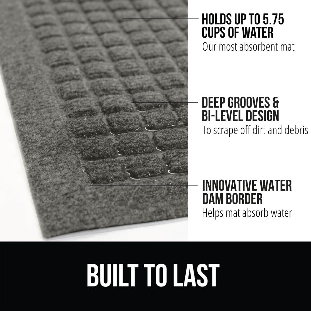Gorilla Grip textured rubber backing keeps mat in place on outdoor surfaces