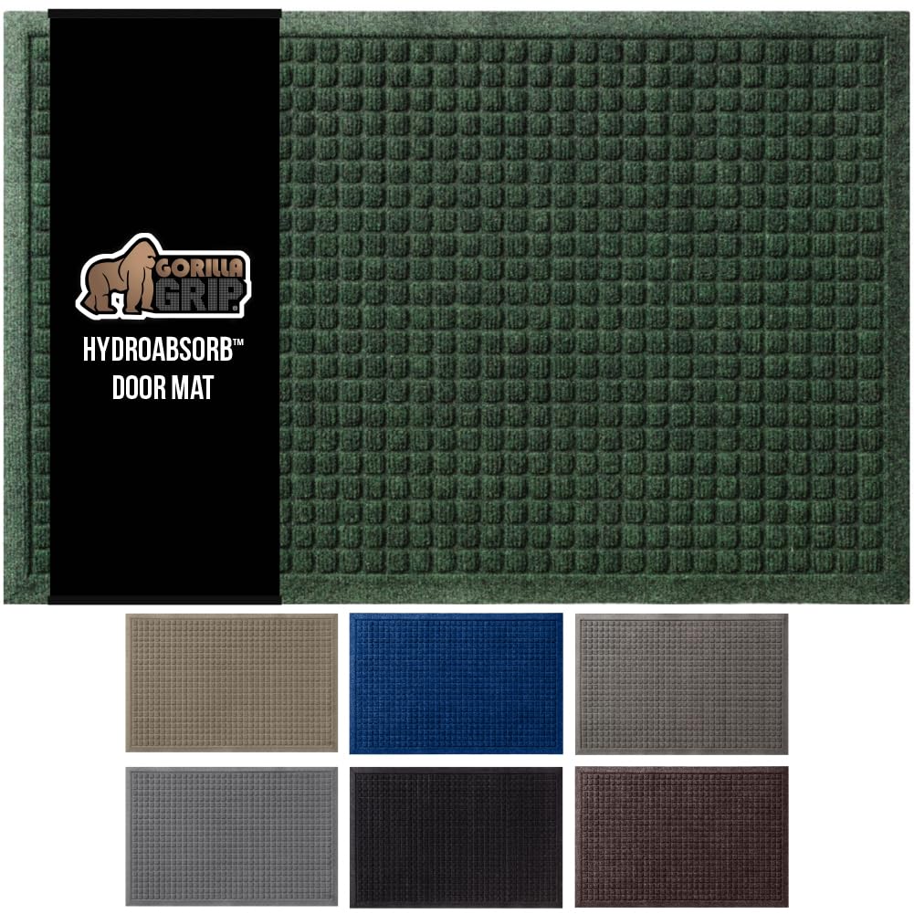GORILLA GRIP HydroAbsorb front door mat with water dam border absorbs moisture efficiently