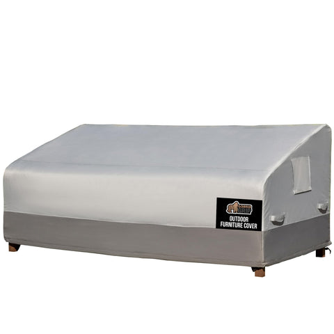 GORILLA GRIP waterproof sofa cover shielding a 90-inch outdoor sofa from rain.