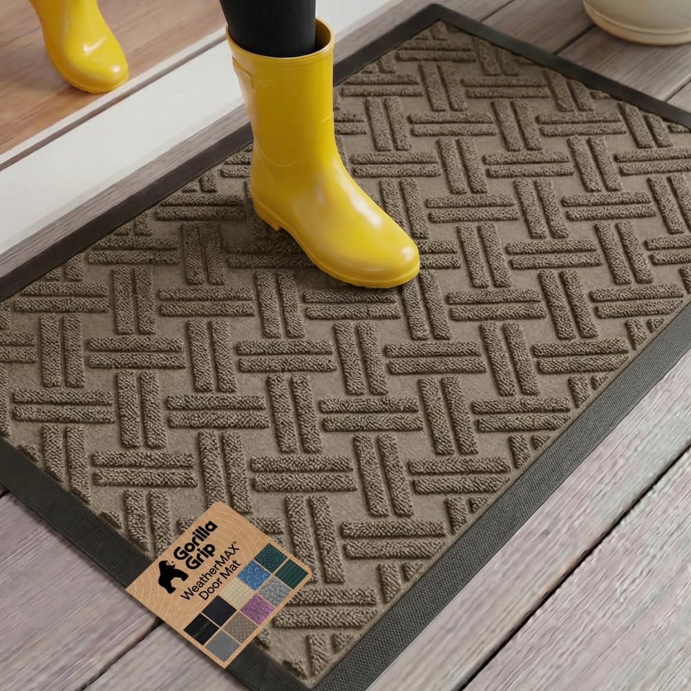 Gorilla Grip WeatherMax doormat front view showing durable, low-profile edge protection.