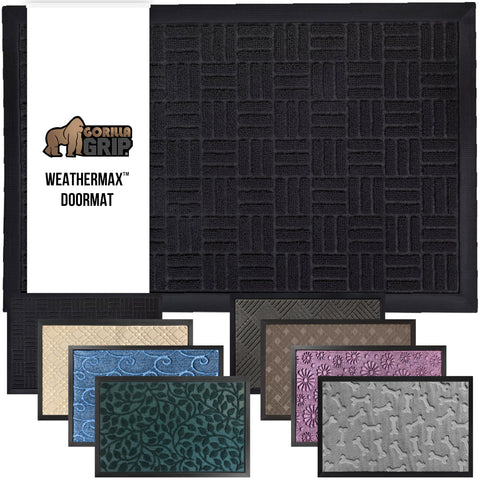 GORILLA GRIP WeatherMAX doormat shows deep grooves for dirt capture at entry