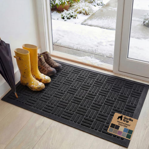 GORILLA GRIP WeatherMAX doormat with deep grooves trapping dirt and moisture