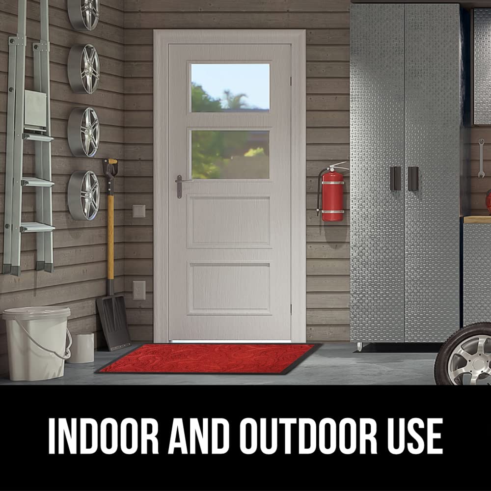 Gorilla Grip WeatherMAX doormat red vintage wine cleans easily with soap.