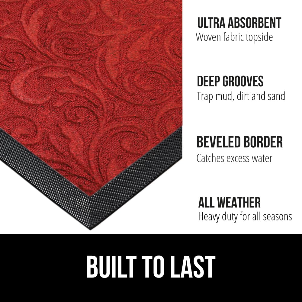 Gorilla Grip WeatherMAX doormat entrance shot in red vintage wine enhances curb appeal and entry protection.