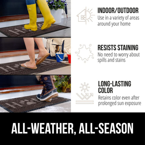 WeatherMAX espresso outdoor mat endures rain and mud with colorfast performance.
