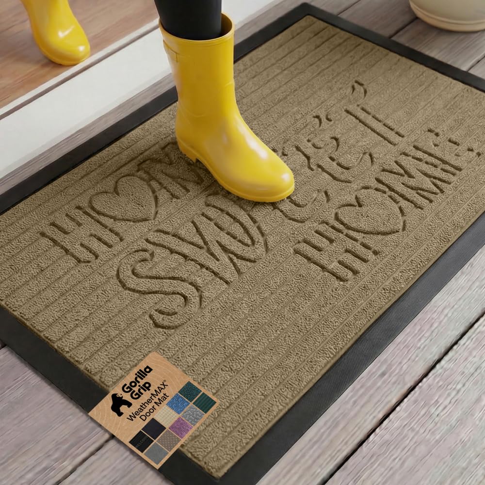 GORILLA GRIP WeatherMAX doormat front view, captures dirt and moisture at entry.