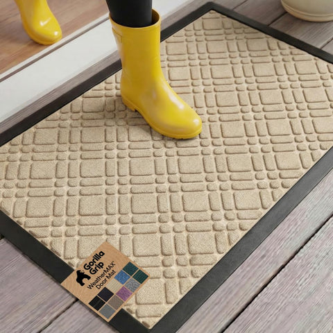 GORILLA GRIP WeatherMAX doormat at the front door captures dirt while welcoming guests.