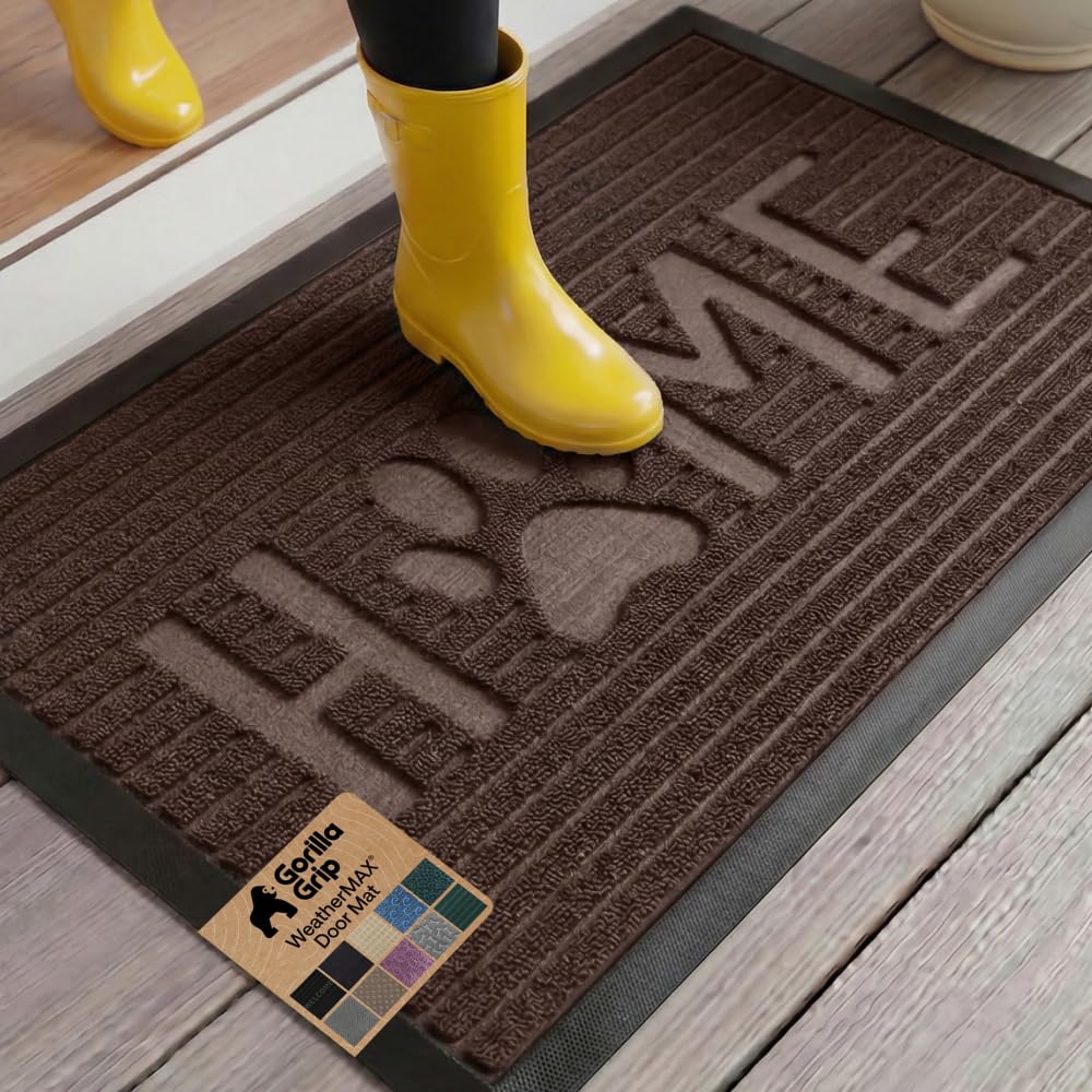Gorilla Grip WeatherMAX front door doormat in espresso traps dirt and moisture.
