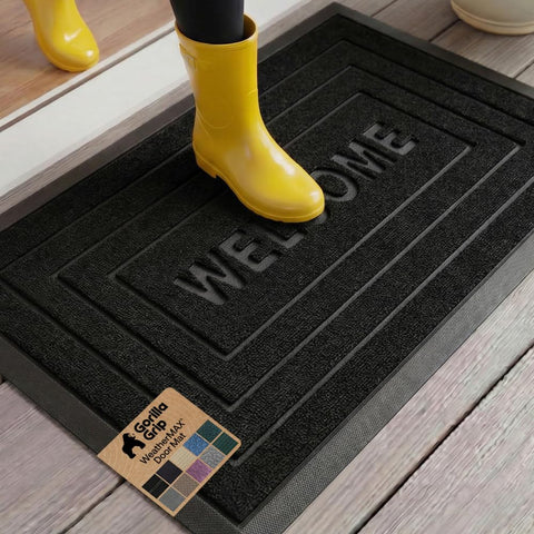 GORILLA GRIP WeatherMAX doormat at the front door captures dirt and moisture
