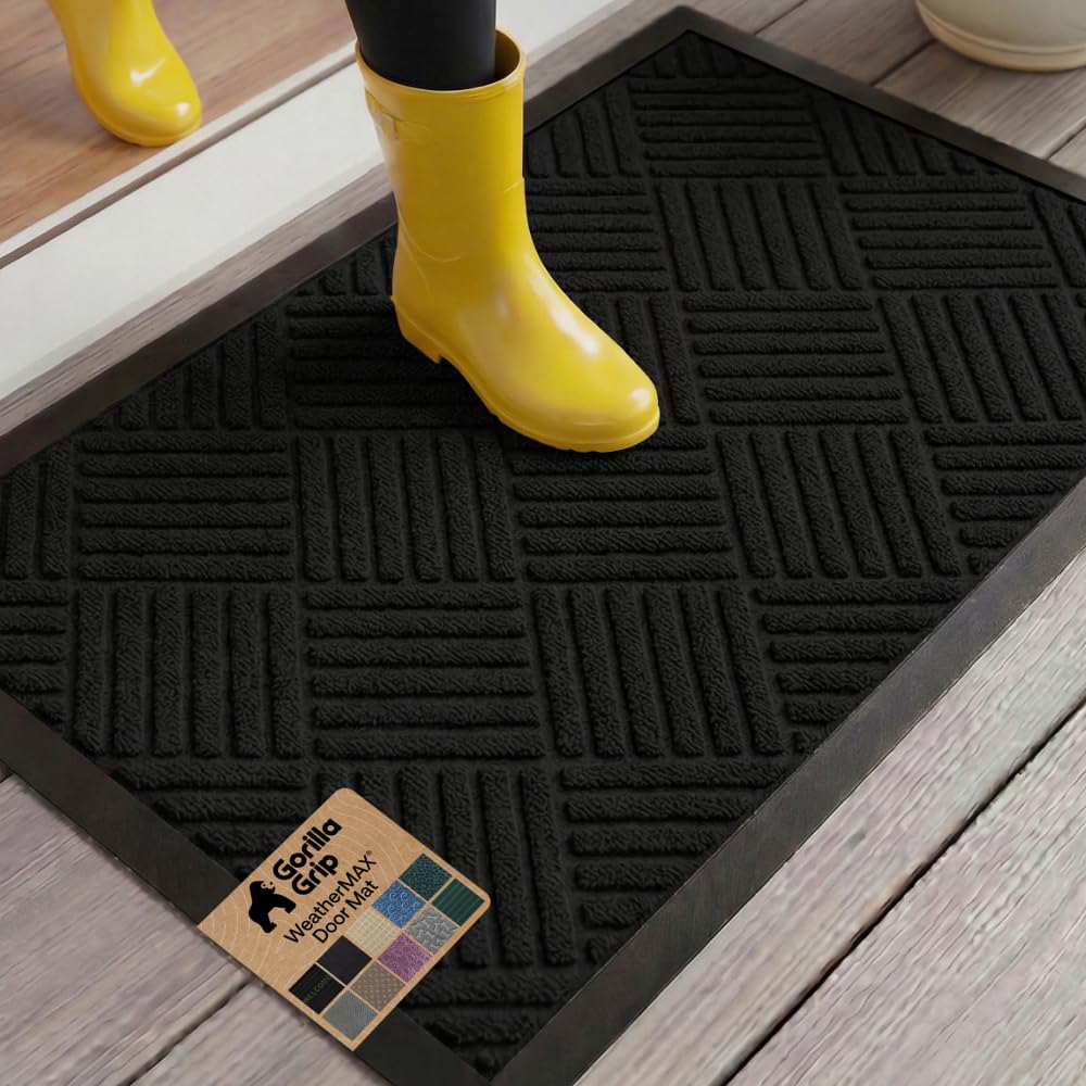 GORILLA GRIP WeatherMAX doormat at entry, catching dirt and moisture for a cleaner home