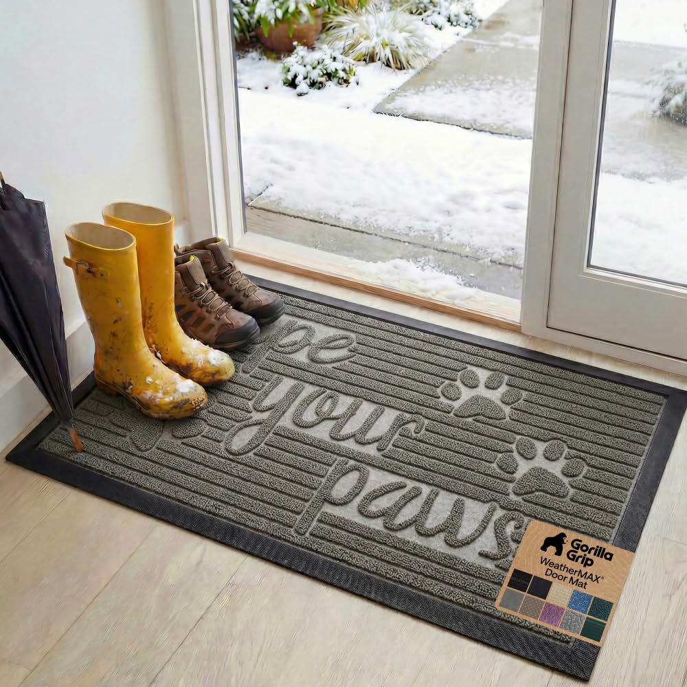 GORILLA GRIP WeatherMAX doormat front view showing rugged durability and moisture capture at the entrance.