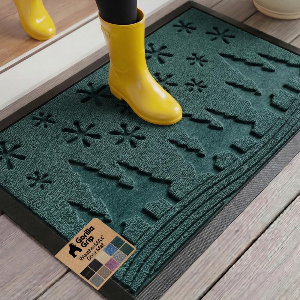 GORILLA GRIP WeatherMAX doormat green snowscape close-up with grooves for dirt trapping