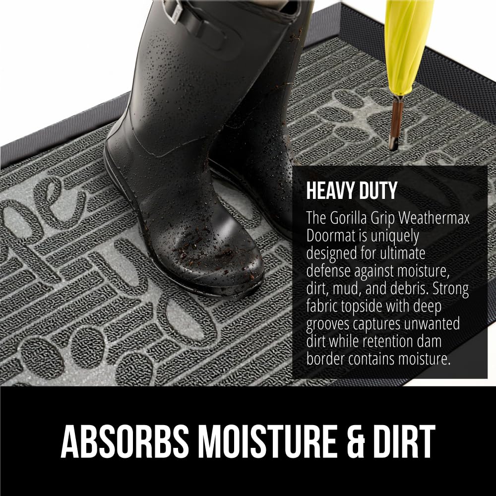 High-traffic mudroom scene featuring WeatherMAX mat catching dirt