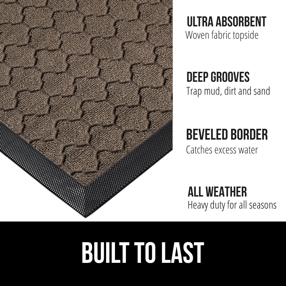 Gorilla Grip WeatherMAX doormat latte quatrefoil 29x17 for indoor-outdoor use and easy cleaning.