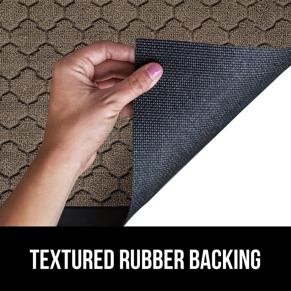 Gorilla Grip WeatherMAX doormat latte quatrefoil low-profile edge allows easy entry and door clearance.