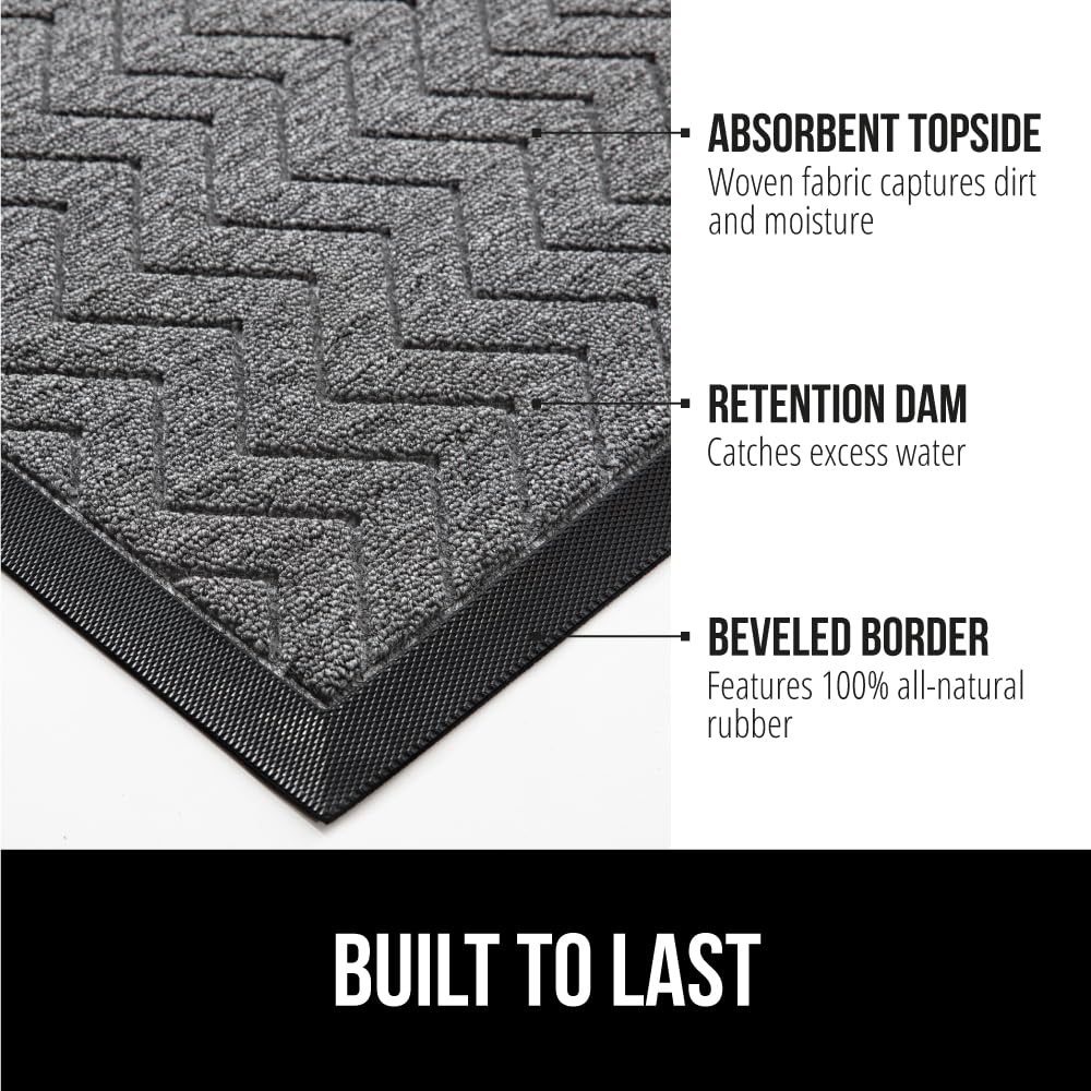 Gorilla Grip WeatherMAX doormat captures mud and debris before entry.