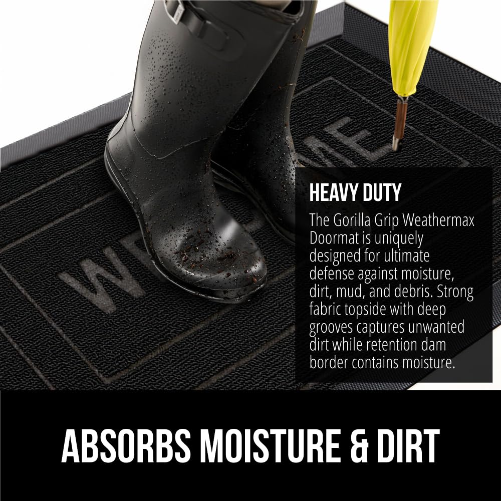 GORILLA GRIP WeatherMAX doormat natural rubber backing resists tearing