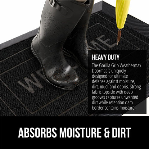GORILLA GRIP WeatherMAX doormat natural rubber backing resists tearing