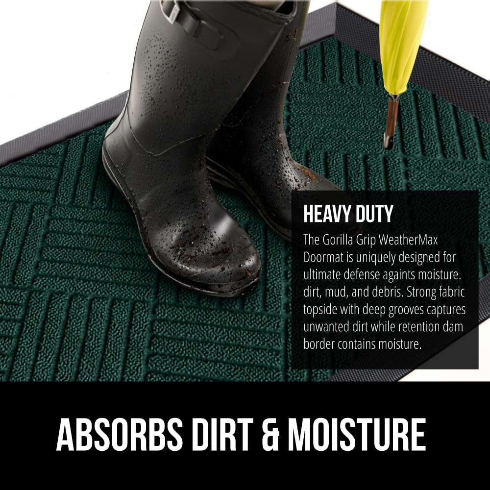 GORILLA GRIP WeatherMAX doormat backed by durable natural rubber for secure placement