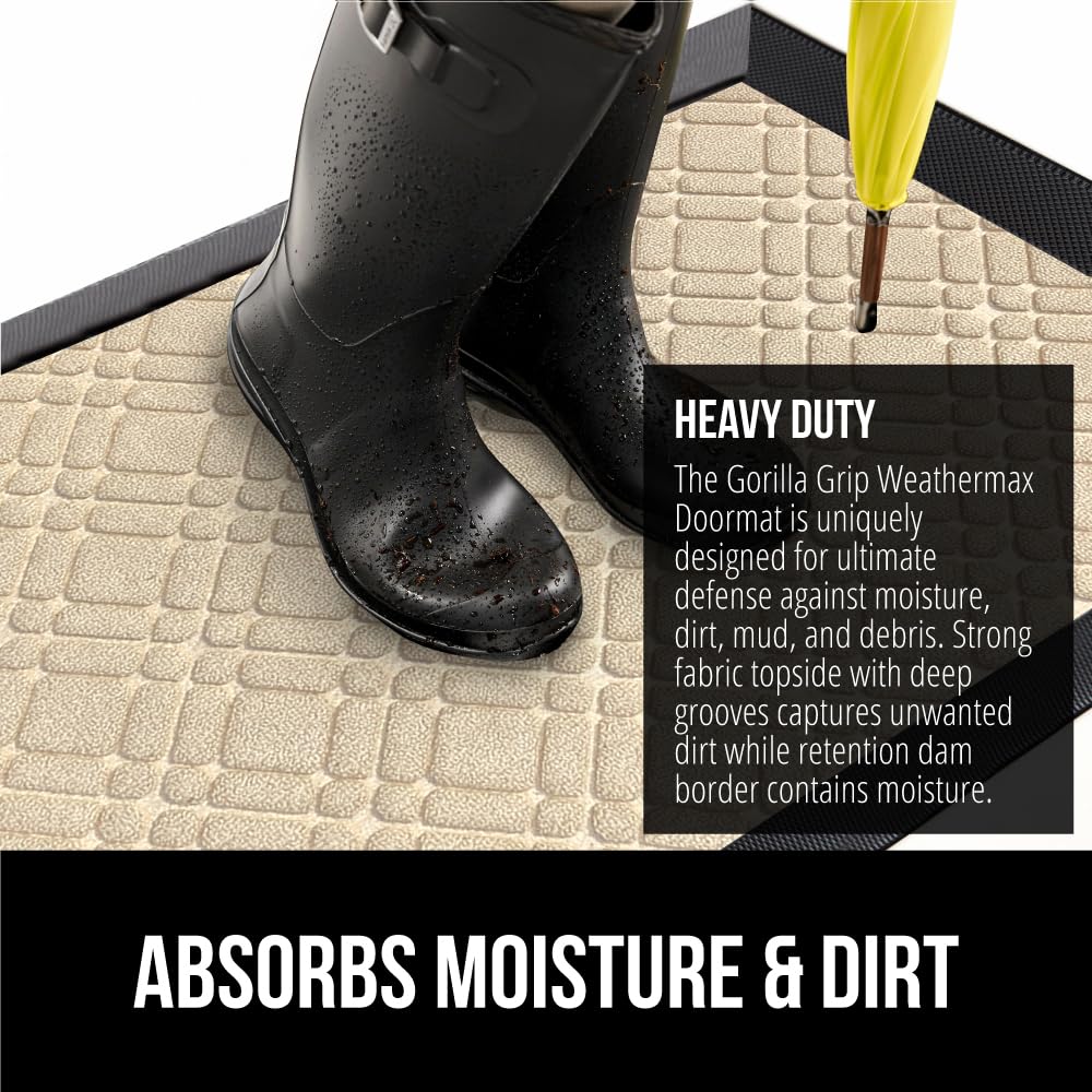 GORILLA GRIP WeatherMAX natural rubber backing adds durability for busy entrances.