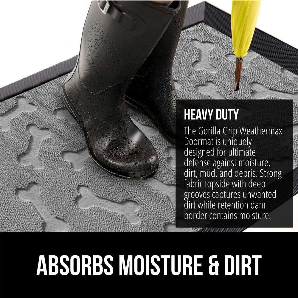 GORILLA GRIP WeatherMAX natural rubber backing for secure, tear-resistant footing
