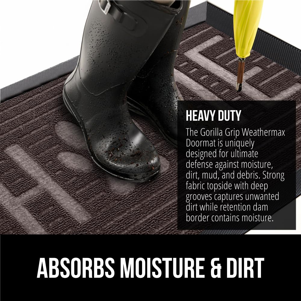 Gorilla Grip WeatherMAX natural rubber backing offers tear resistance.