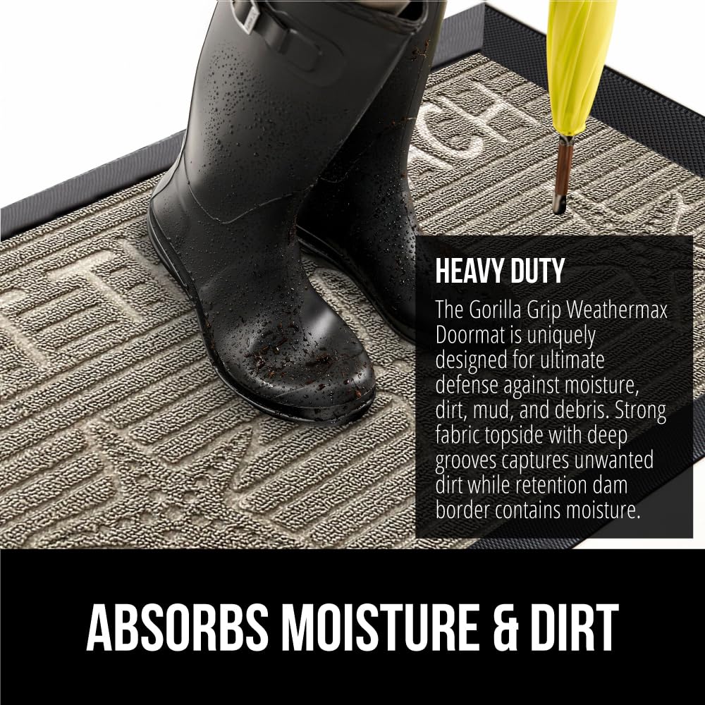 Gorilla Grip WeatherMAX doormat natural rubber backing stays put.
