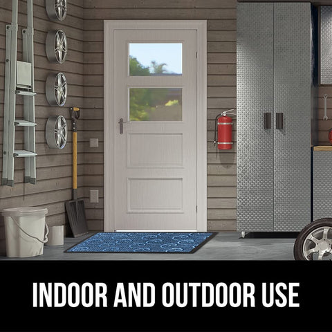Gorilla Grip WeatherMAX doormat showcases Ocean Blue Waves pattern.