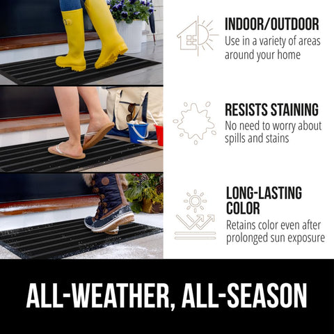 GORILLA GRIP WeatherMAX doormat stain-resistant topside suited for indoor and outdoor use.
