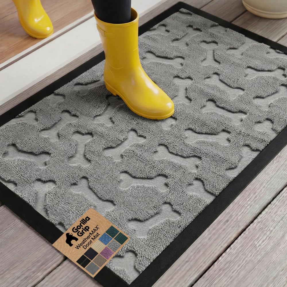 GORILLA GRIP WeatherMAX doormat with woven topside captures dirt and moisture.