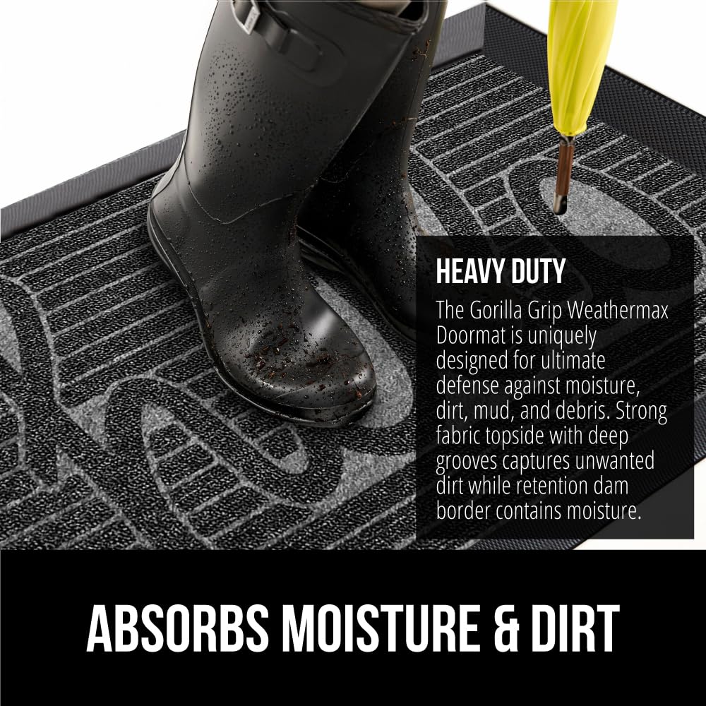 Gorilla Grip WeatherMAX low-profile mat sits flush under doors