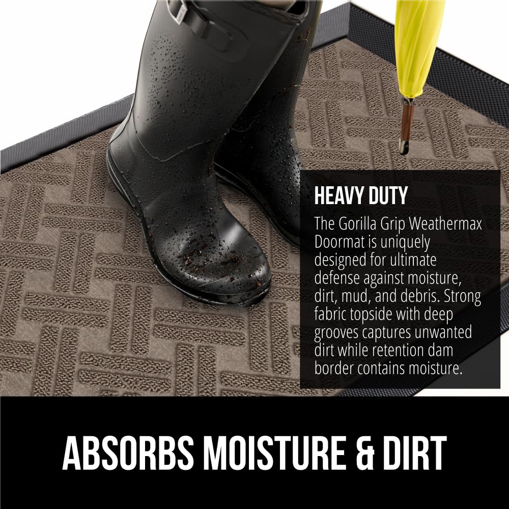 Gorilla Grip WeatherMAX doormat with natural rubber backing for durability in high traffic.