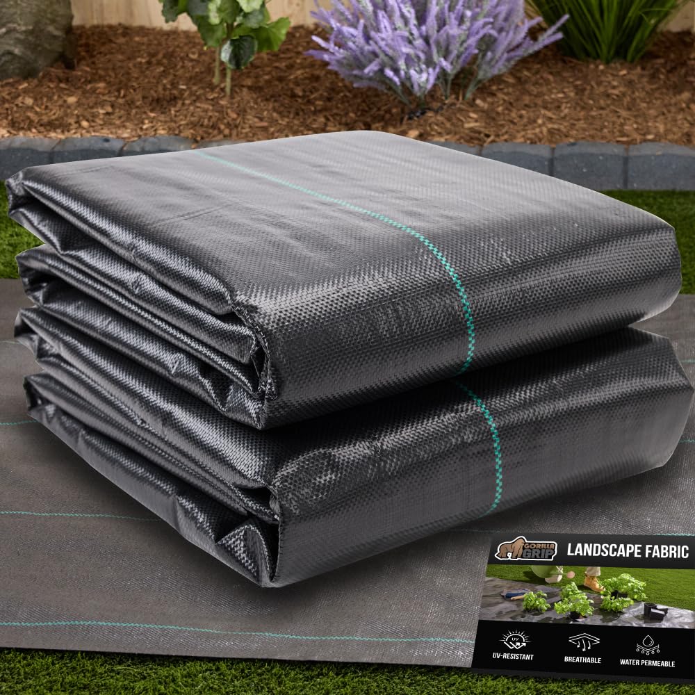 Gorilla Grip weed barrier shields garden soil while letting water through.