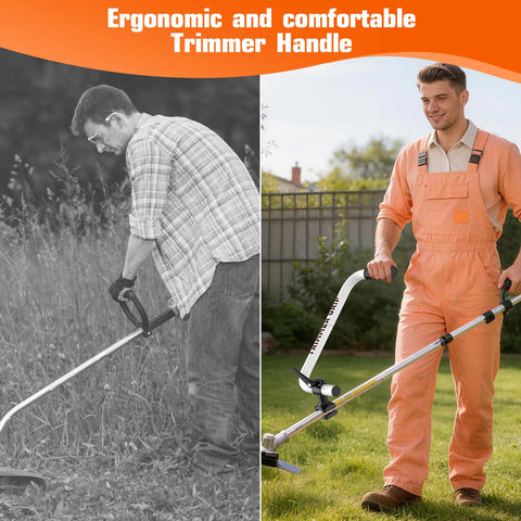 GOSDENG weed eater handle in use highlights reduced reach and steady posture