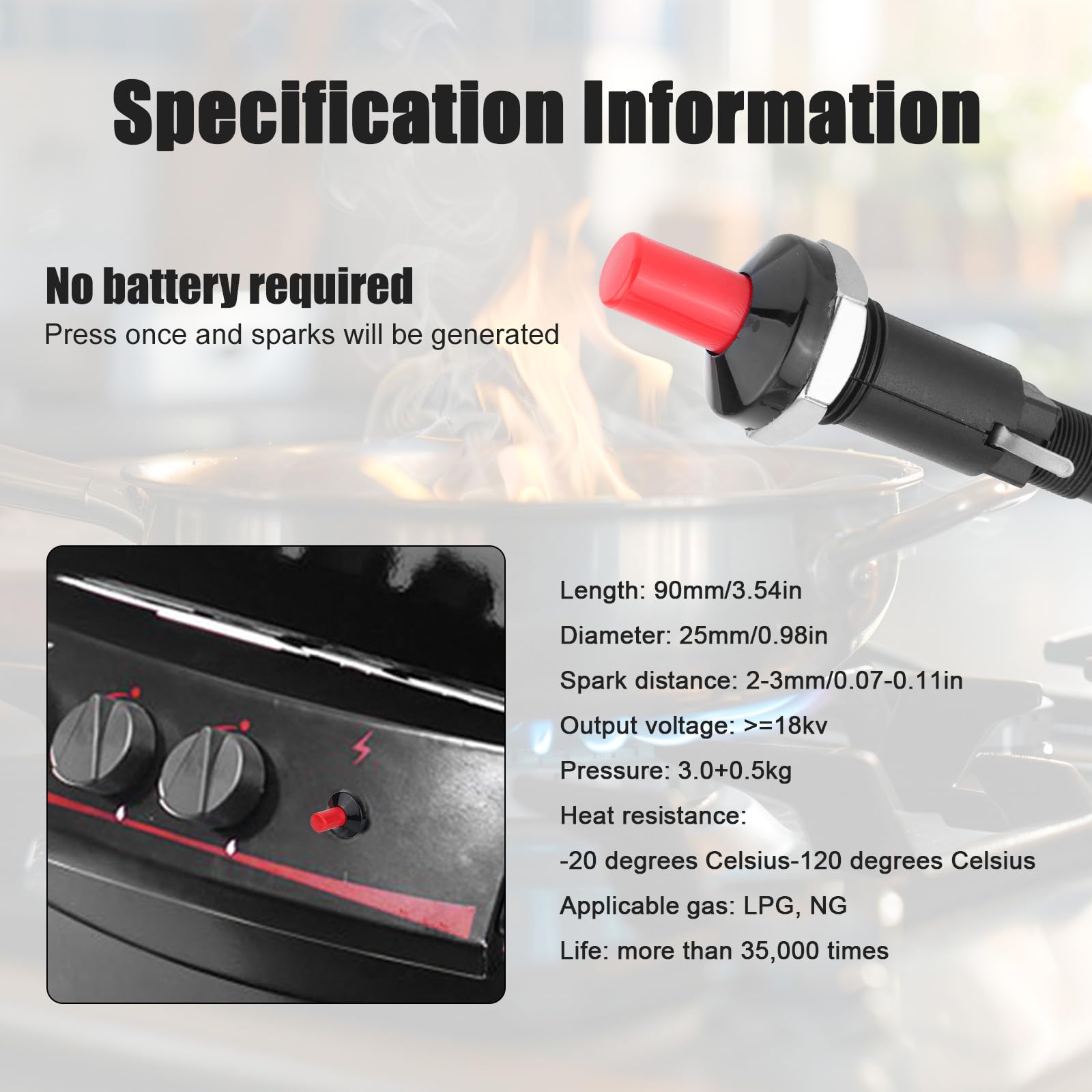 Gosknor piezo spark igniter red body enables quick ignition.
