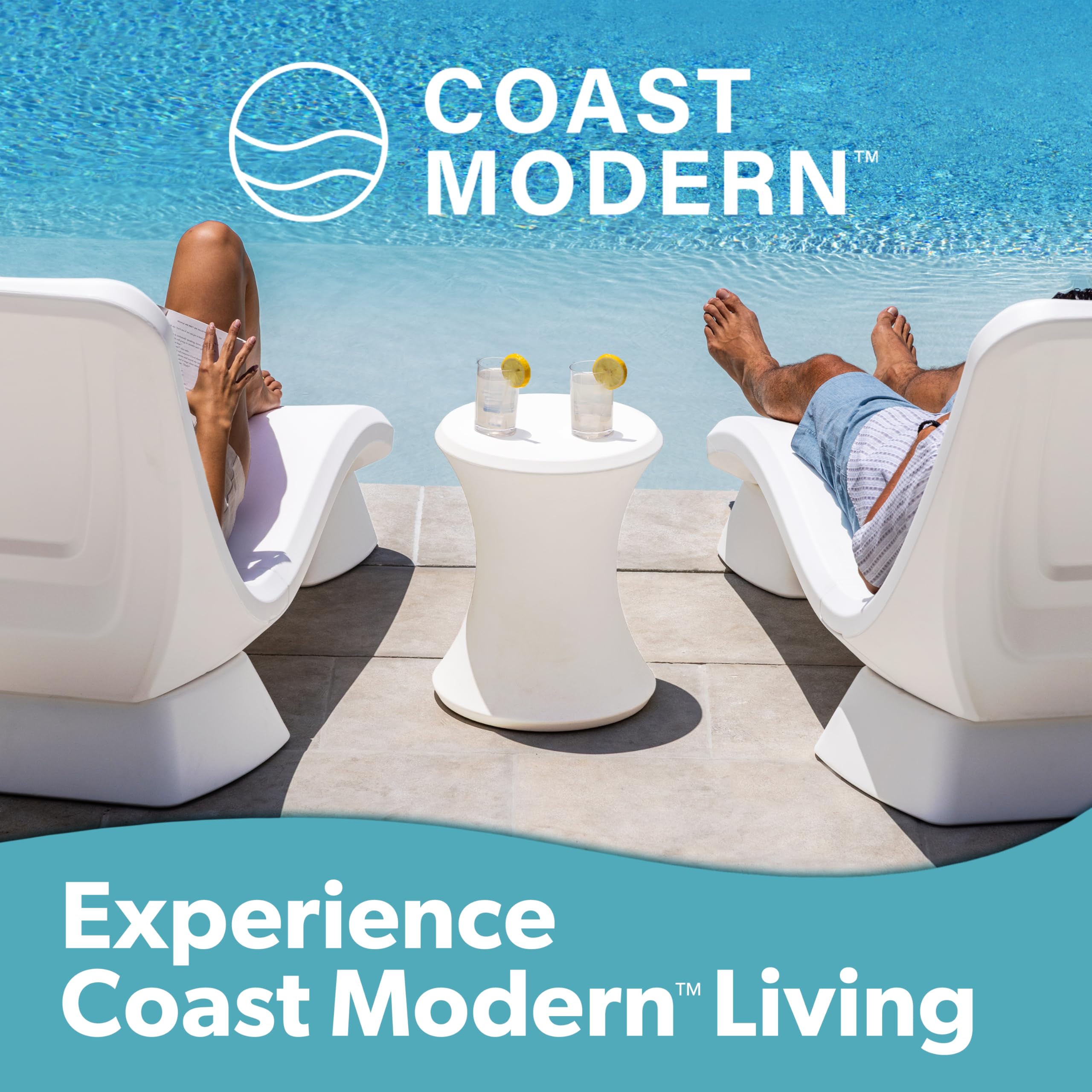 GoSports Coast Modern table on patio, complements contemporary furniture.