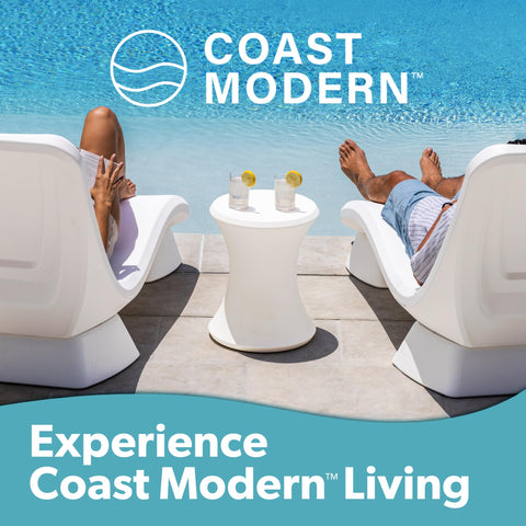 GoSports Coast Modern table on patio, complements contemporary furniture.