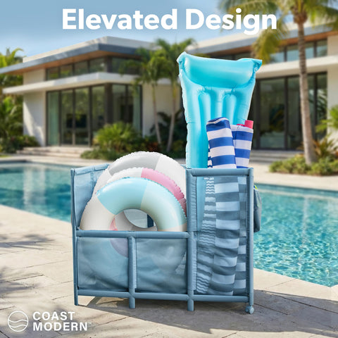 GoSports Coast Modern bin with locking wheels for easy movement around the yard.