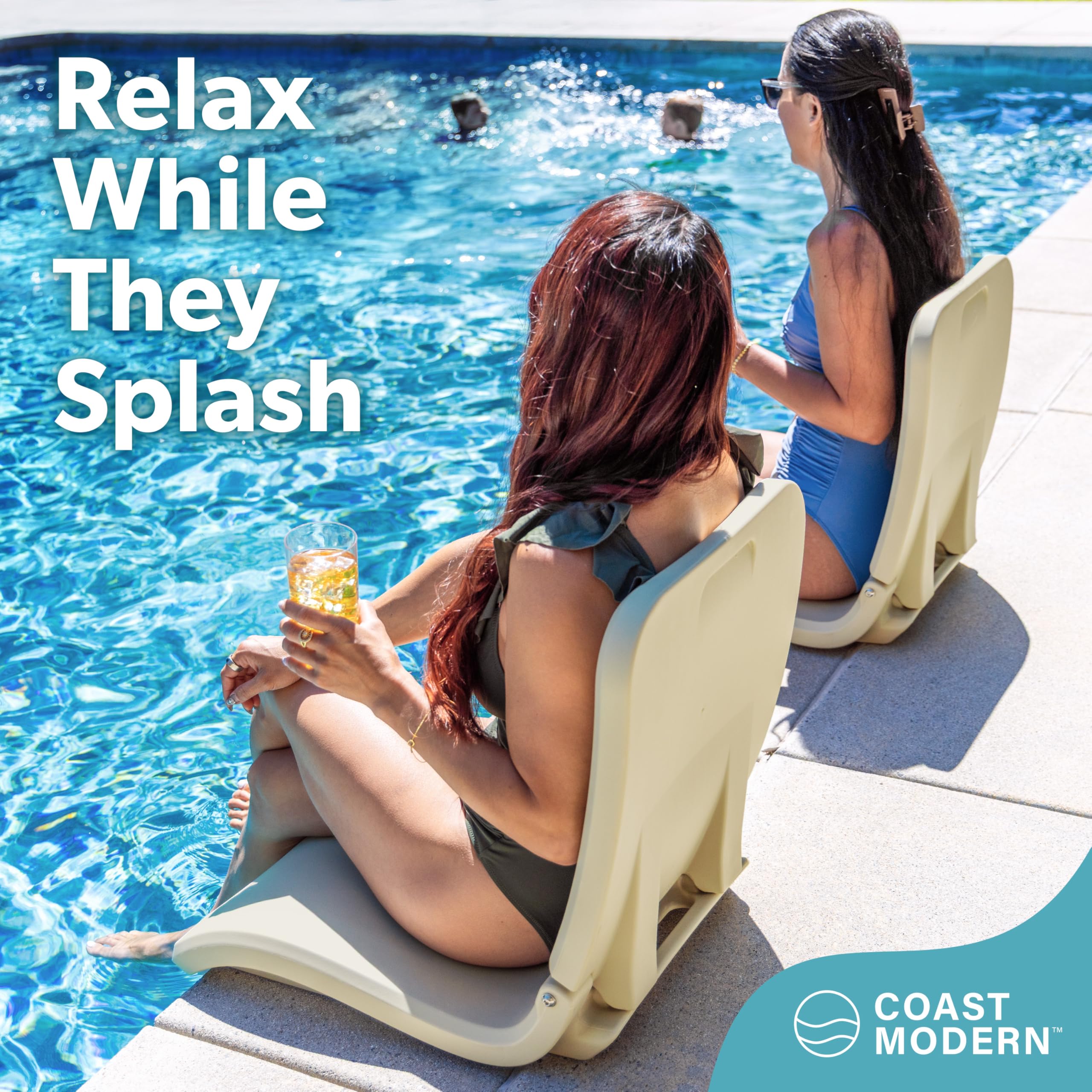 GoSports Coast Modern poolside chair on the dock ready for sun and shade.
