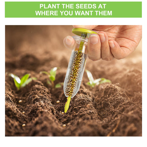 Gostur seed sowers with five outlets for different seed sizes in use.