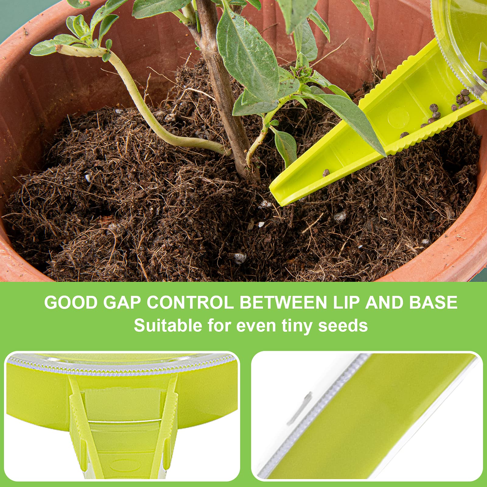 Gostur seed spreader lip and dial in action for small seeds